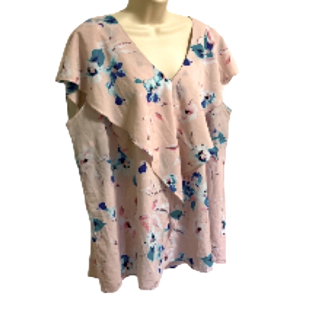 LANE BRYANT Pink Floral V Neck Short Sleeve Blouse Women's 18